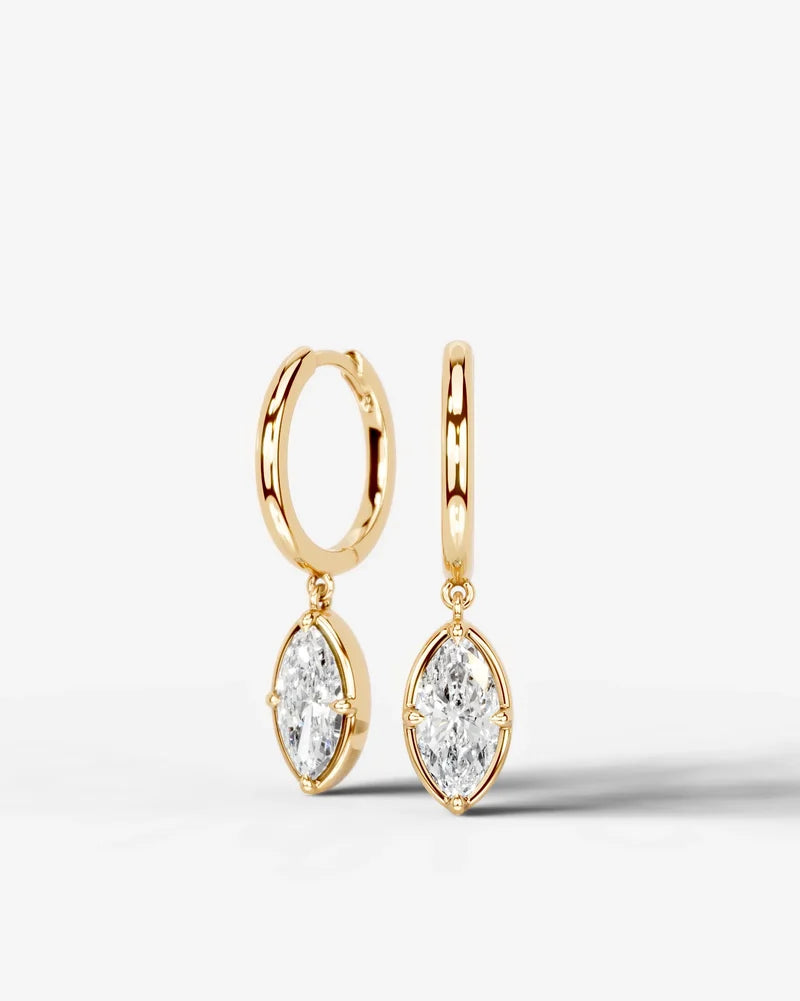 Lab Grown Diamond Marquise Cut Bezel Dangle Huggie Hoop Earrings