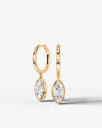 Lab Grown Diamond Marquise Cut Bezel Dangle Huggie Hoop Earrings