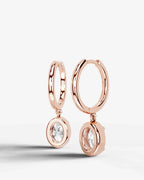 Lab Grown Diamond Oval Cut Bezel Dangle Huggie Hoop Earrings