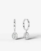 Lab Grown Diamond Oval Cut Bezel Dangle Huggie Hoop Earrings