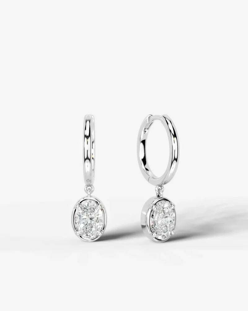 Lab Grown Diamond Oval Cut Bezel Dangle Huggie Hoop Earrings