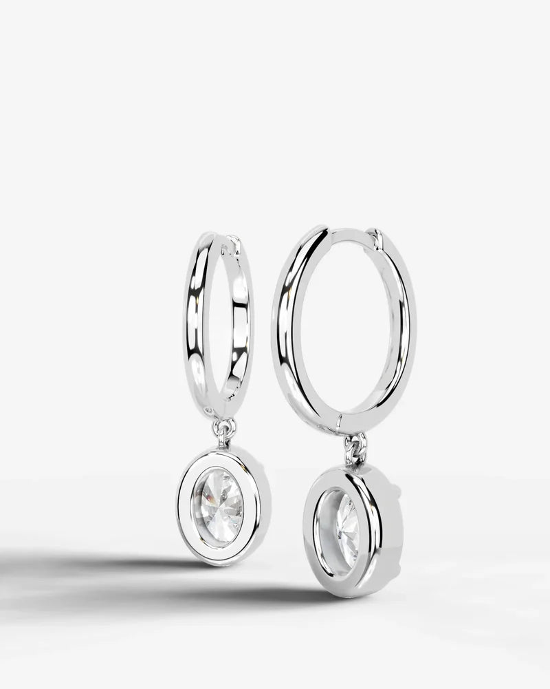 Lab Grown Diamond Oval Cut Bezel Dangle Huggie Hoop Earrings