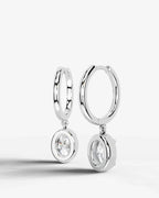 Lab Grown Diamond Oval Cut Bezel Dangle Huggie Hoop Earrings