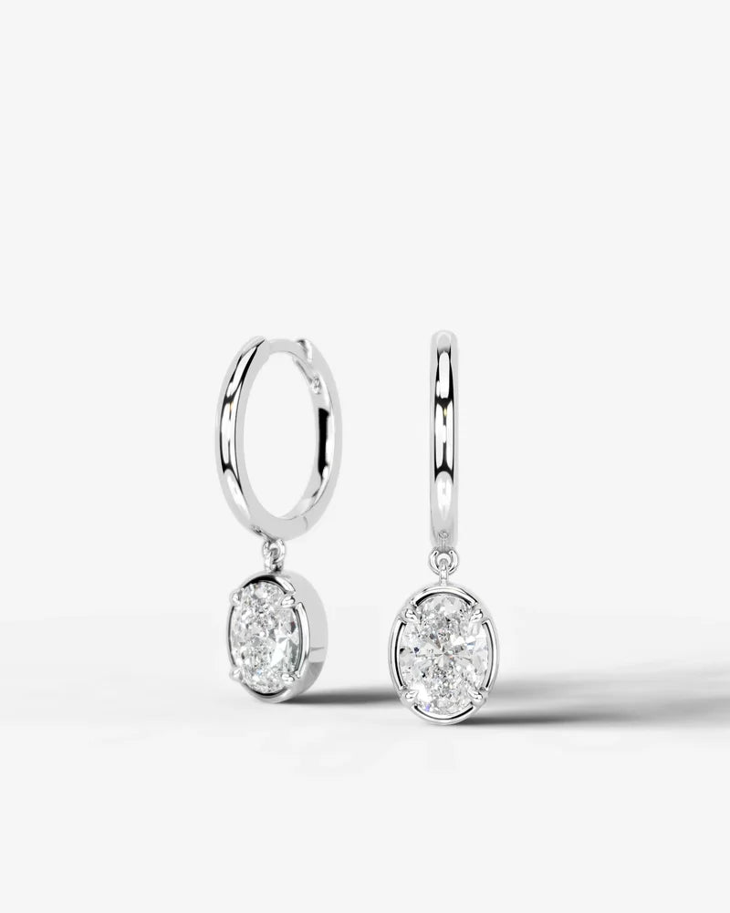 Lab Grown Diamond Oval Cut Bezel Dangle Huggie Hoop Earrings