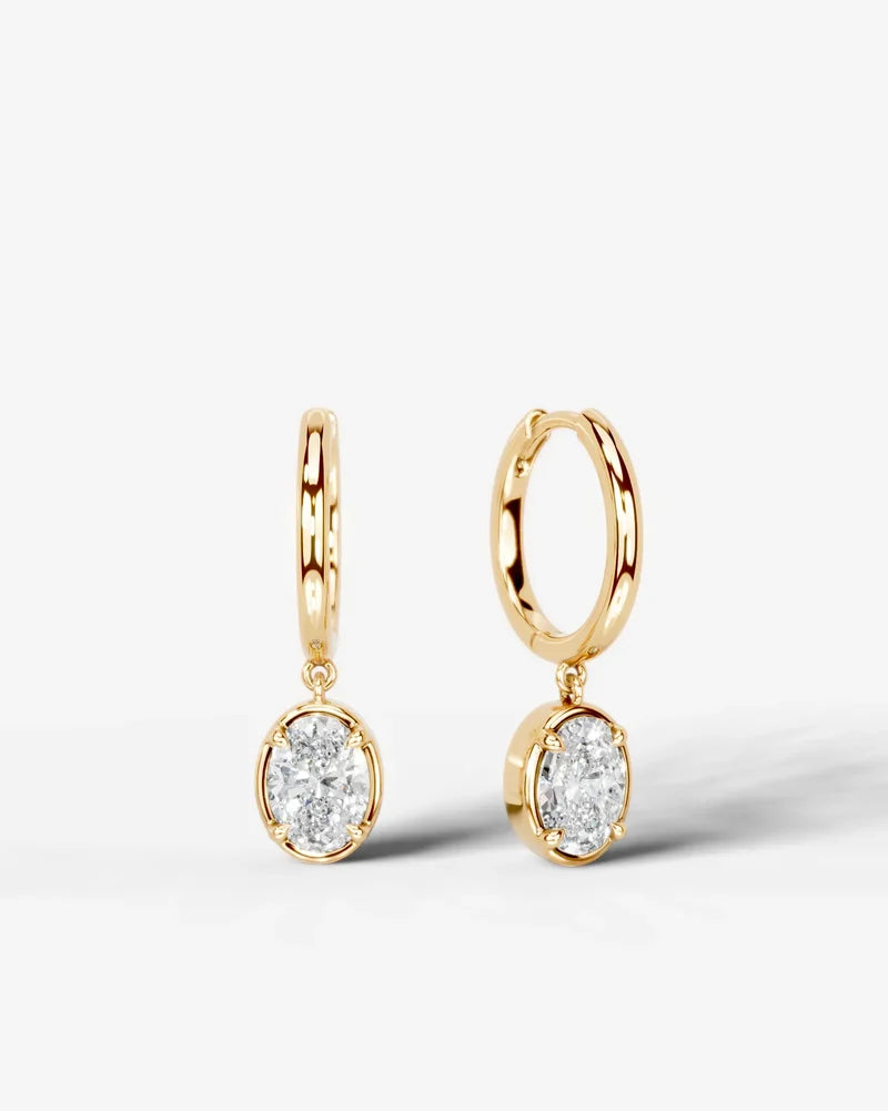 Lab Grown Diamond Oval Cut Bezel Dangle Huggie Hoop Earrings
