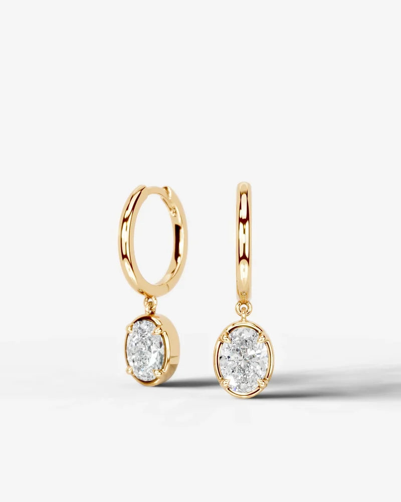 Lab Grown Diamond Oval Cut Bezel Dangle Huggie Hoop Earrings