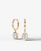 Lab Grown Diamond Oval Cut Bezel Dangle Huggie Hoop Earrings