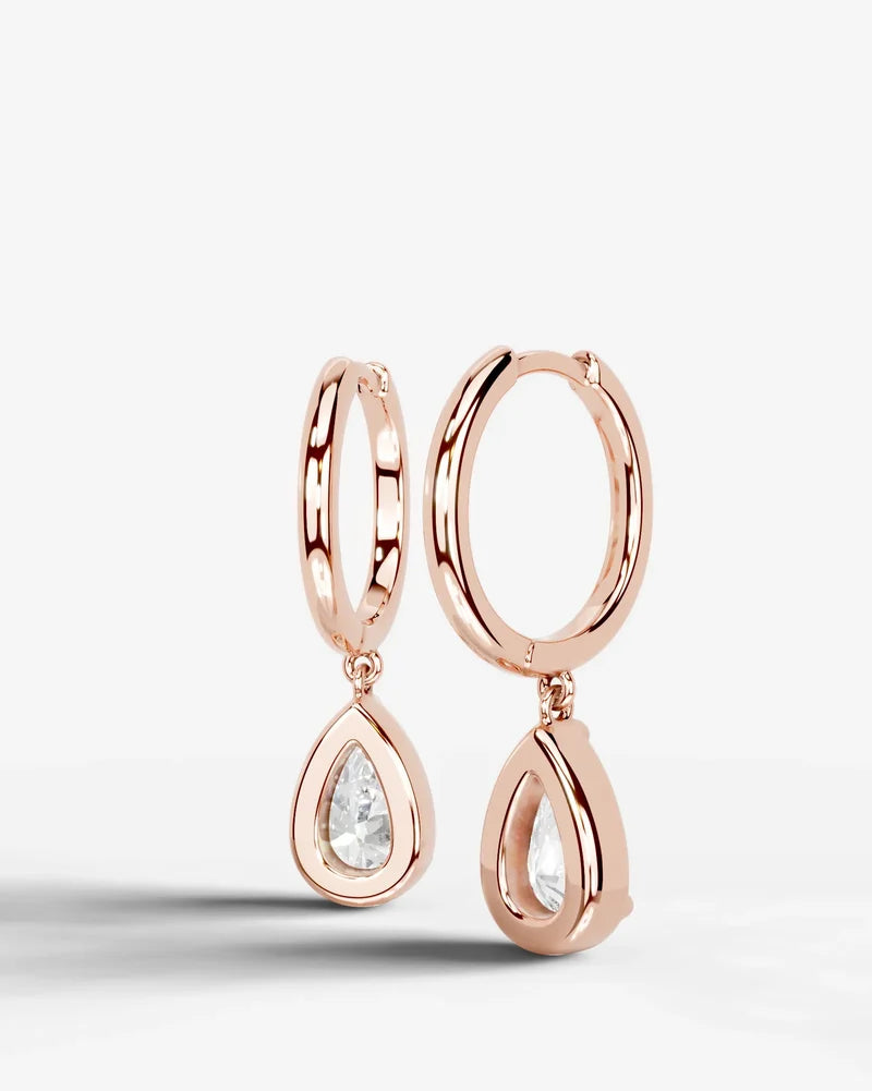 Lab Grown Diamond Pear Cut Bezel Dangle Huggie Hoop Earrings
