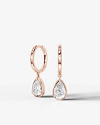 Lab Grown Diamond Pear Cut Bezel Dangle Huggie Hoop Earrings