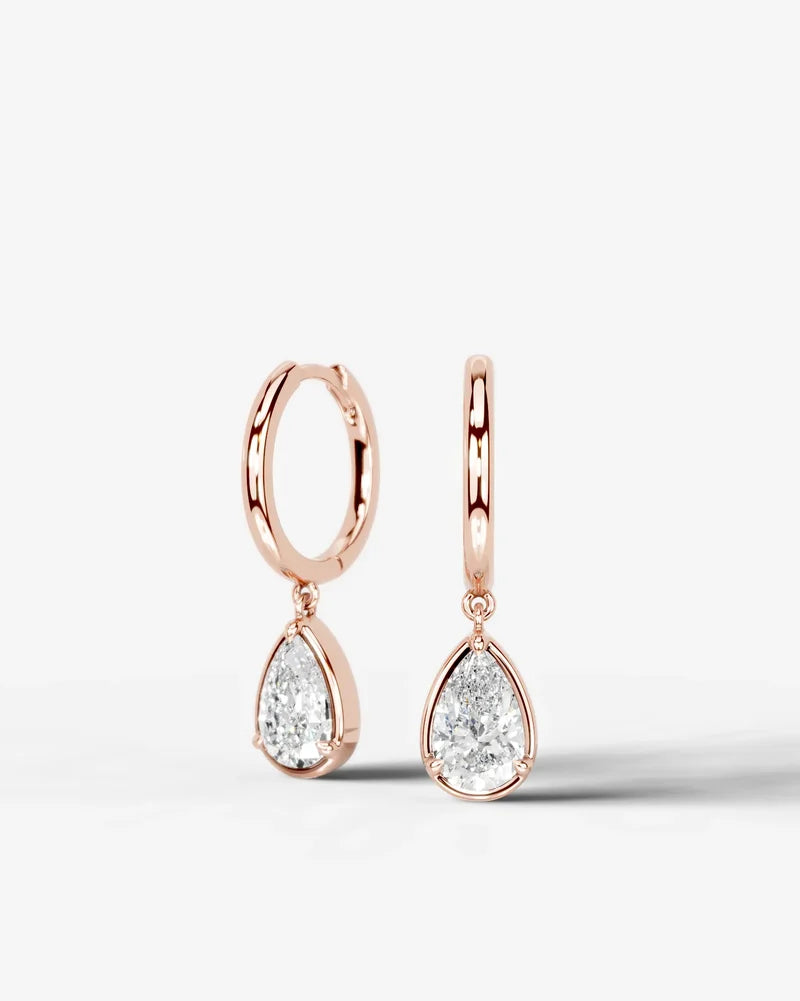 Lab Grown Diamond Pear Cut Bezel Dangle Huggie Hoop Earrings