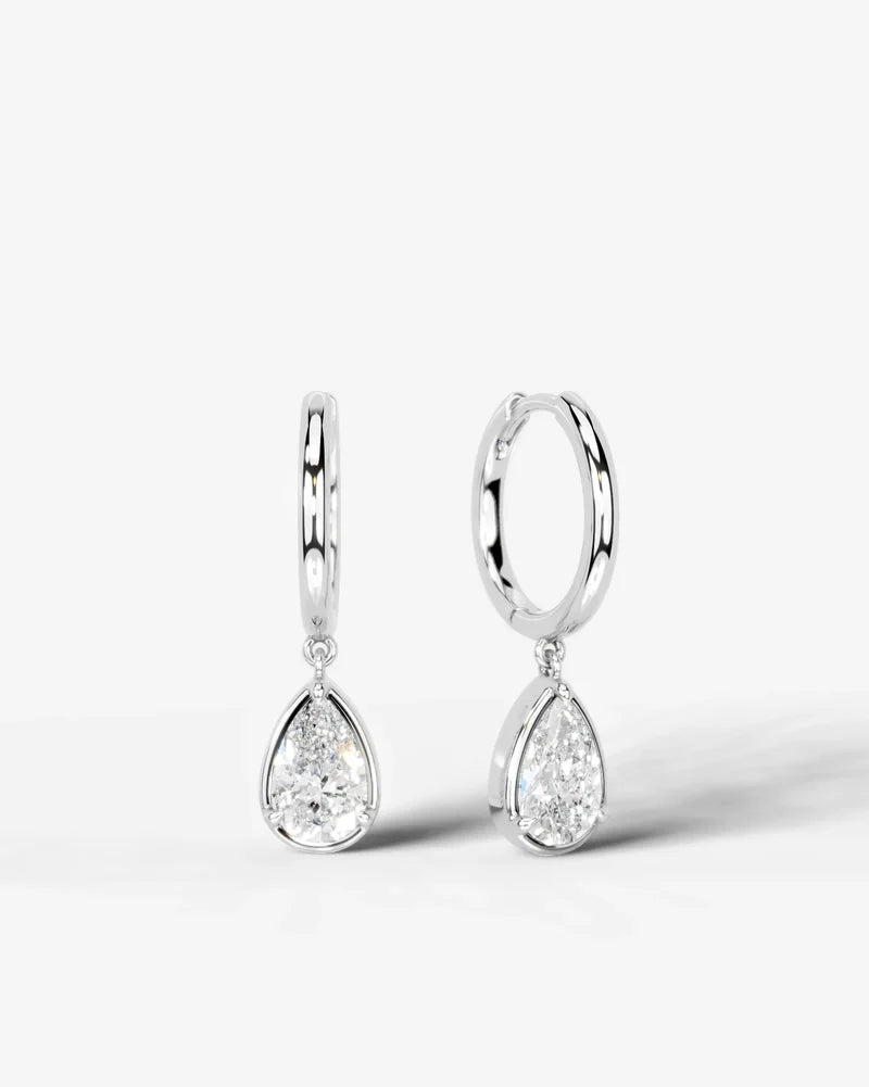 Lab Grown Diamond Pear Cut Bezel Dangle Huggie Hoop Earrings