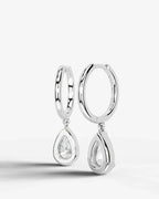 Lab Grown Diamond Pear Cut Bezel Dangle Huggie Hoop Earrings