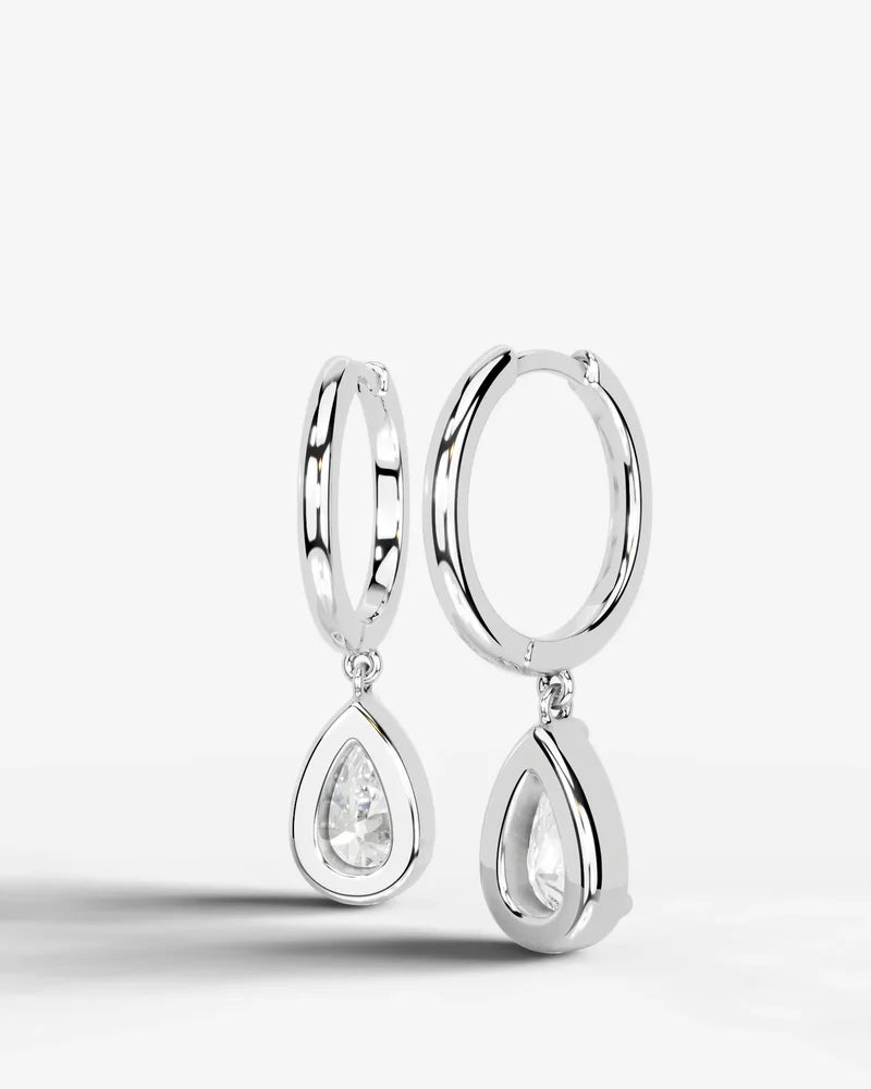 Lab Grown Diamond Pear Cut Bezel Dangle Huggie Hoop Earrings