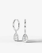 Lab Grown Diamond Pear Cut Bezel Dangle Huggie Hoop Earrings