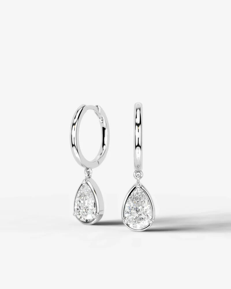 Lab Grown Diamond Pear Cut Bezel Dangle Huggie Hoop Earrings