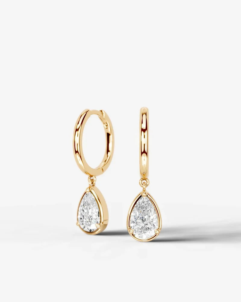 Lab Grown Diamond Pear Cut Bezel Dangle Huggie Hoop Earrings