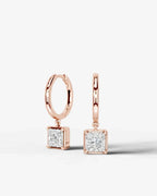 Lab Grown Diamond Princess Cut Bezel Dangle Huggie Hoop Earrings