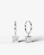 Lab Grown Diamond Princess Cut Bezel Dangle Huggie Hoop Earrings