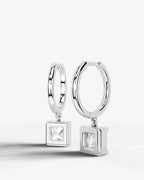 Lab Grown Diamond Princess Cut Bezel Dangle Huggie Hoop Earrings