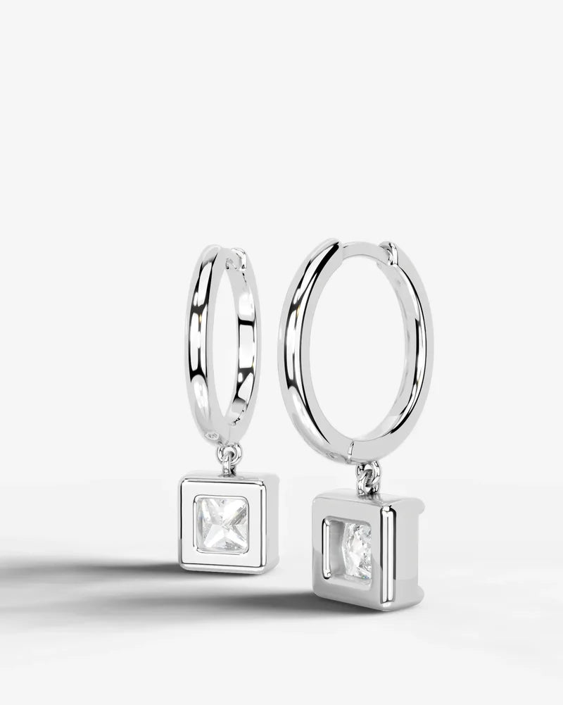 Lab Grown Diamond Princess Cut Bezel Dangle Huggie Hoop Earrings