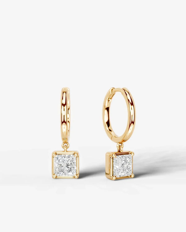 Lab Grown Diamond Princess Cut Bezel Dangle Huggie Hoop Earrings