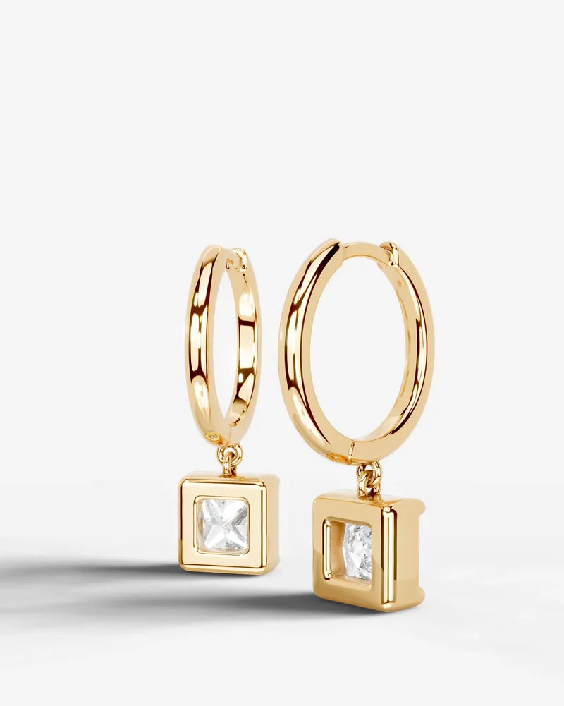 Lab Grown Diamond Princess Cut Bezel Dangle Huggie Hoop Earrings