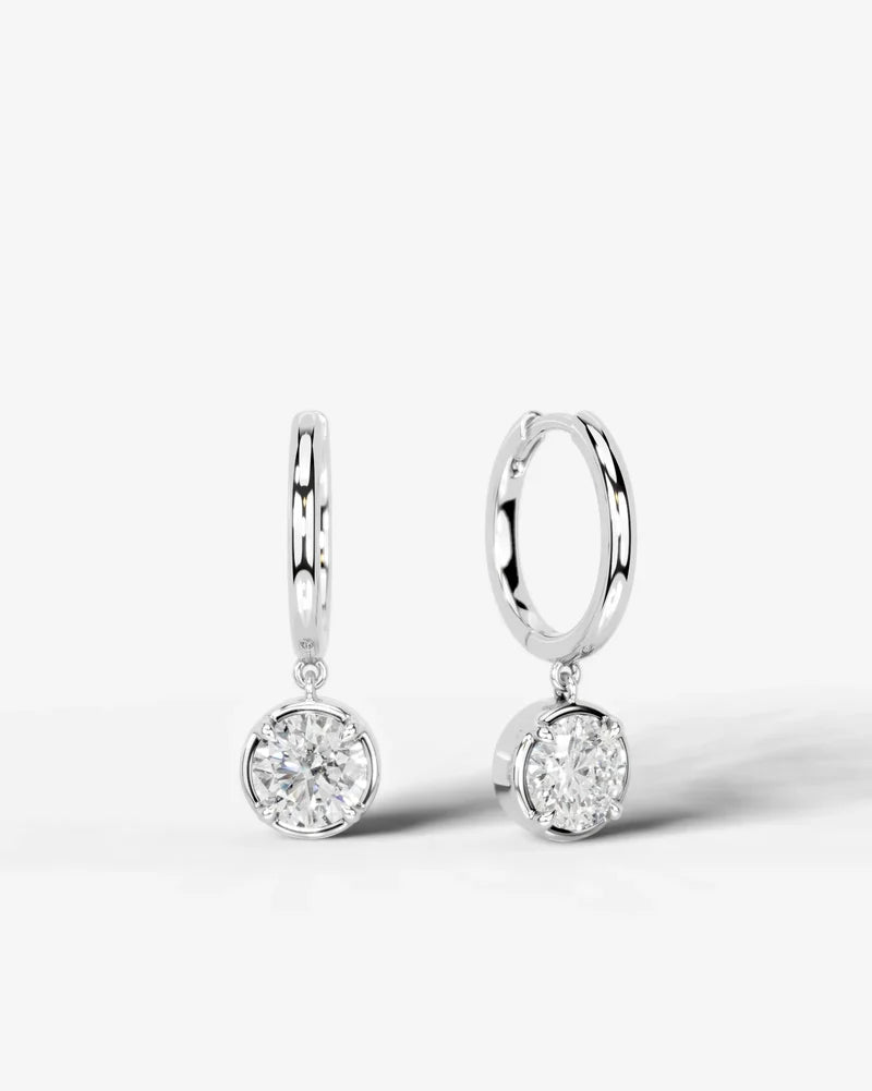 Lab Grown Diamond Round Brilliant Bezel Dangle Huggie Hoop Earrings