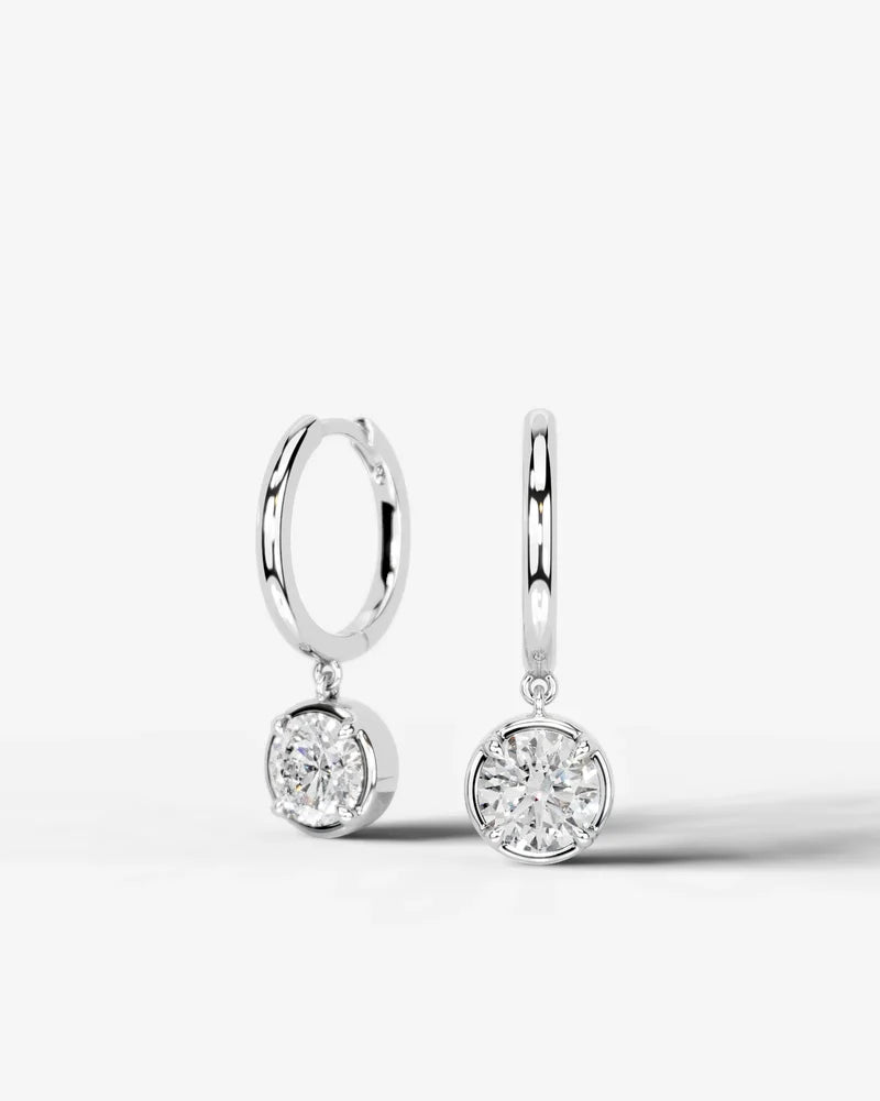 Lab Grown Diamond Round Brilliant Bezel Dangle Huggie Hoop Earrings