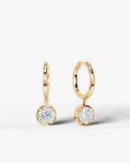 Lab Grown Diamond Round Brilliant Bezel Dangle Huggie Hoop Earrings