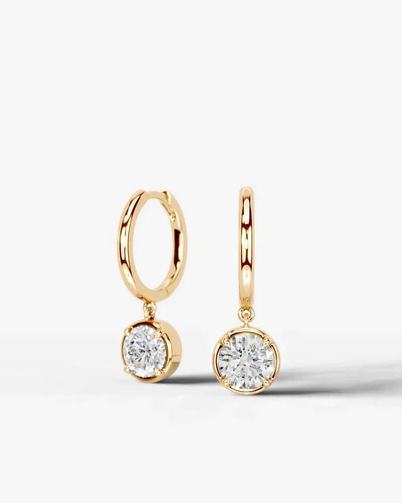Lab Grown Diamond Round Brilliant Bezel Dangle Huggie Hoop Earrings