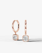 Lab Grown Diamond Square Cushion Bezel Dangle Huggie Hoop Earrings