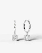 Lab Grown Diamond Square Cushion Bezel Dangle Huggie Hoop Earrings
