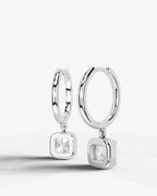 Lab Grown Diamond Square Cushion Bezel Dangle Huggie Hoop Earrings