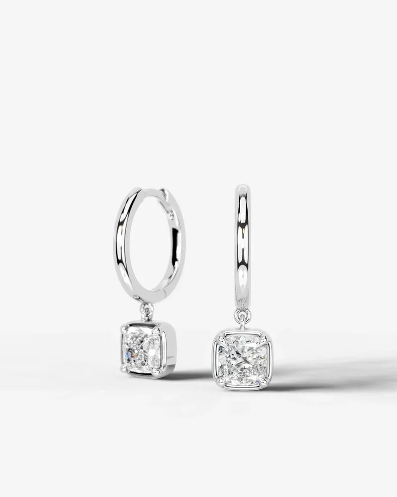 Lab Grown Diamond Square Cushion Bezel Dangle Huggie Hoop Earrings