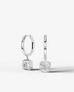 Lab Grown Diamond Square Cushion Bezel Dangle Huggie Hoop Earrings