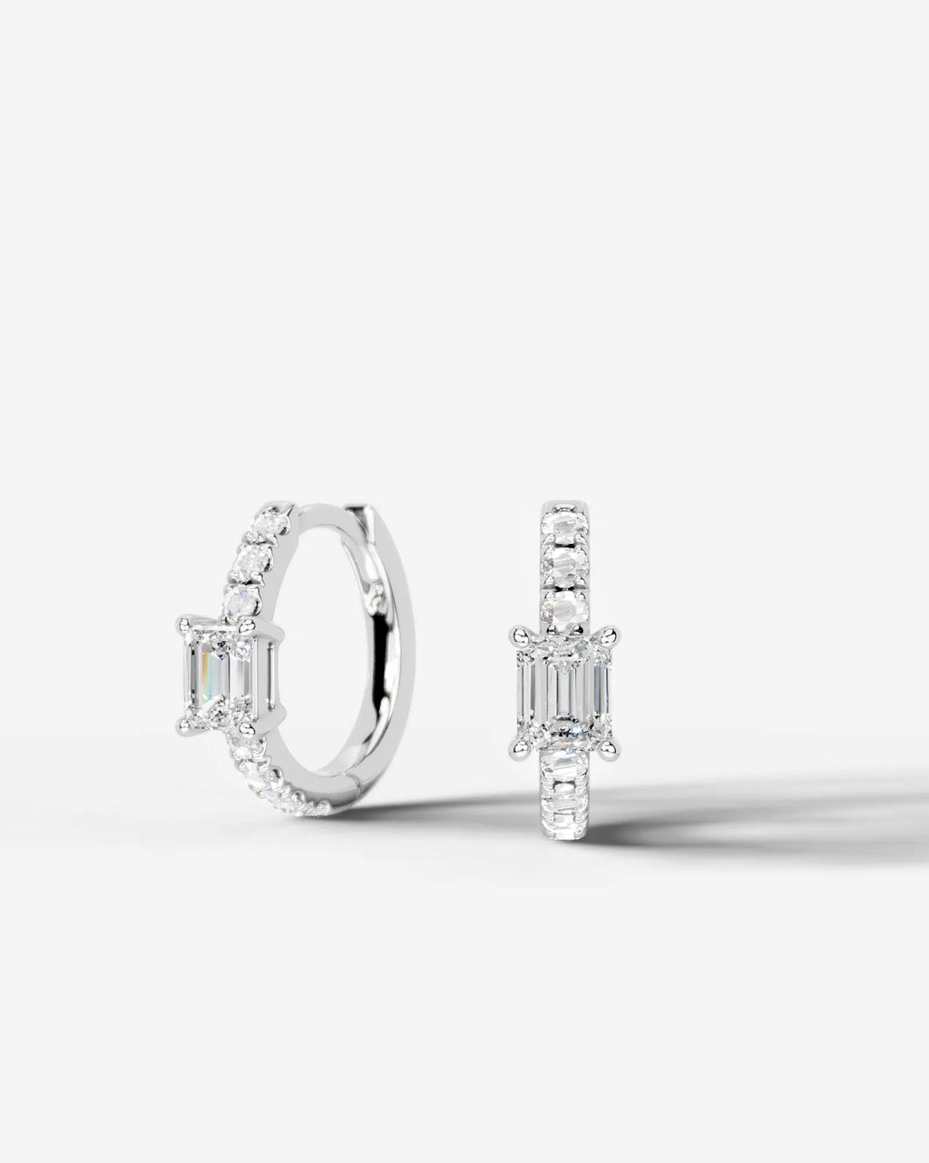 Lab Grown Diamond Emerald Center Pavé Hoop Earrings