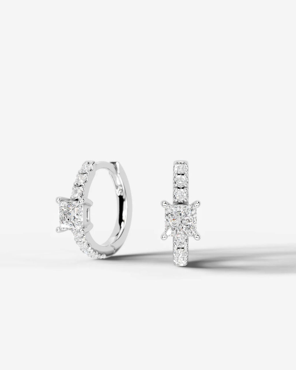 Lab Grown Diamond Princess Center Pavé Hoop Earrings