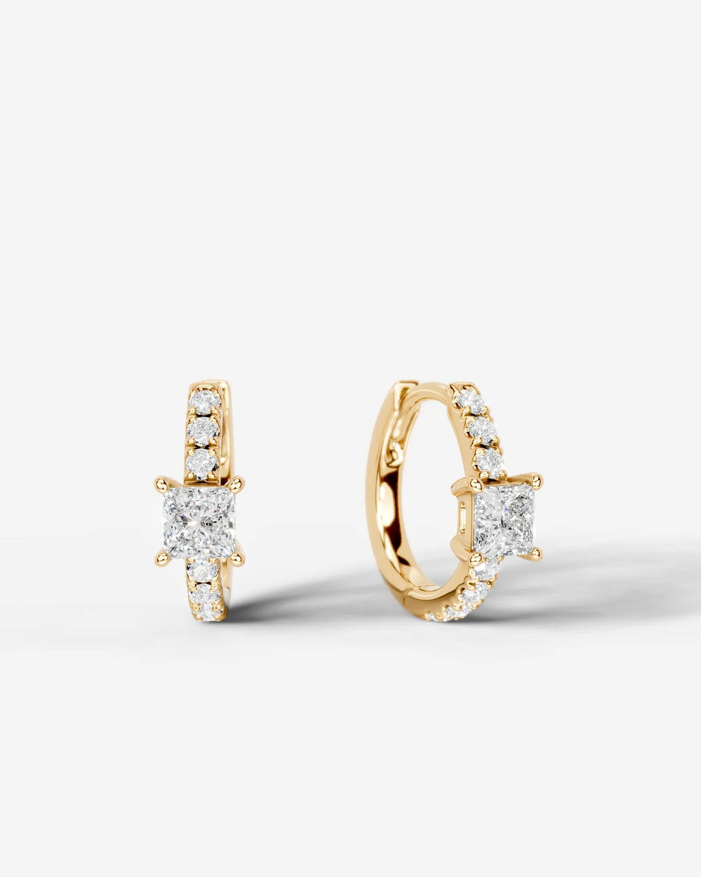 Lab Grown Diamond Princess Center Pavé Hoop Earrings