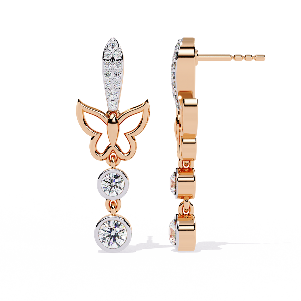 Butterfly Diamond Earrings – Lab Grown Round Brilliant Cut Studded Drop Earrings - Lustraa’s Diamond Earrings