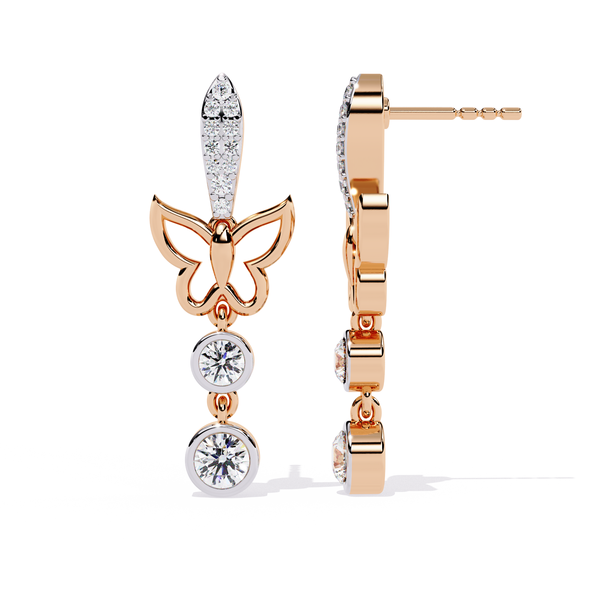 Butterfly Diamond Earrings – Lab Grown Round Brilliant Cut Studded Drop Earrings - Lustraa’s Diamond Earrings