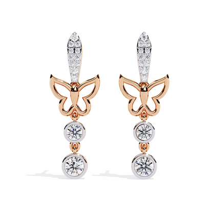 Butterfly Earrings – Round Brilliant Cut – Diamond Studded Drop Earrings- Lustraa’s Diamond Earrings