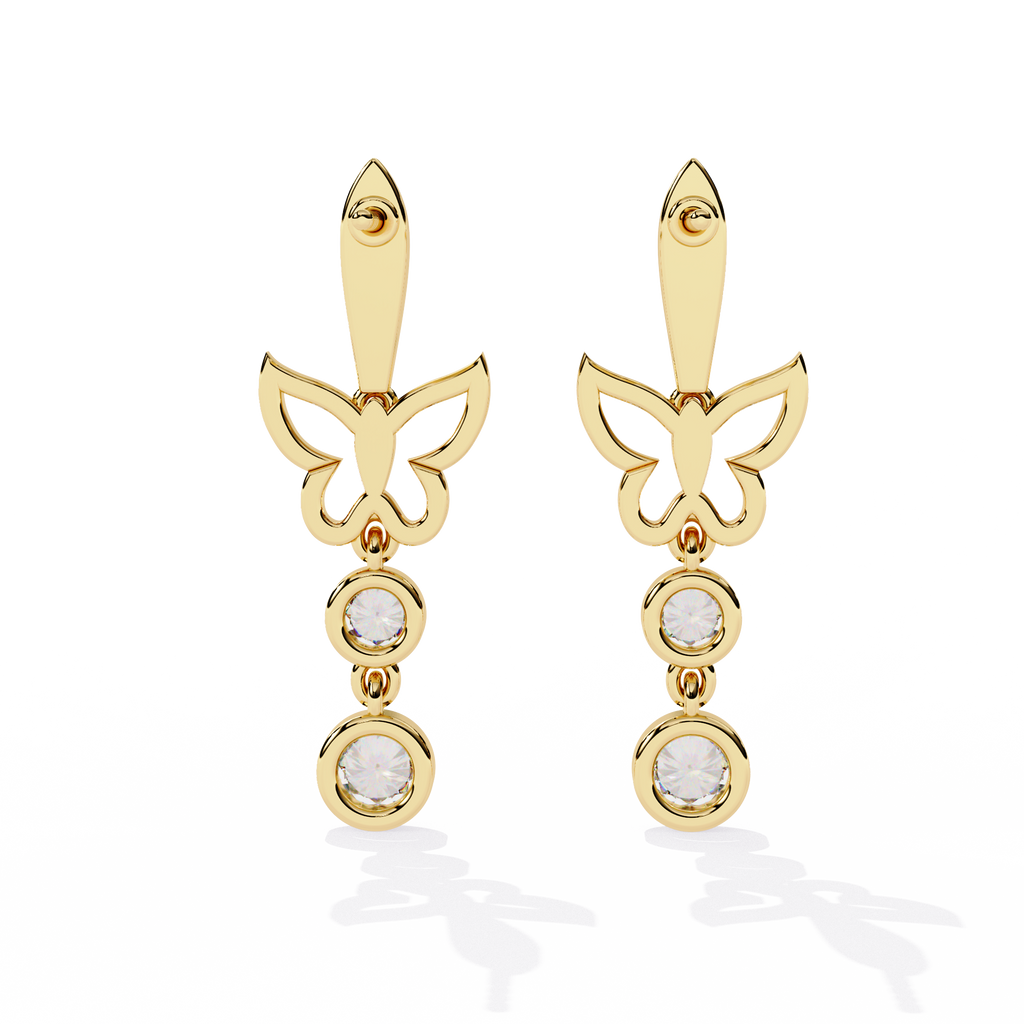 Butterfly Diamond Earrings – Lab Grown Round Brilliant Cut Studded Drop Earrings - Lustraa’s Diamond Earrings
