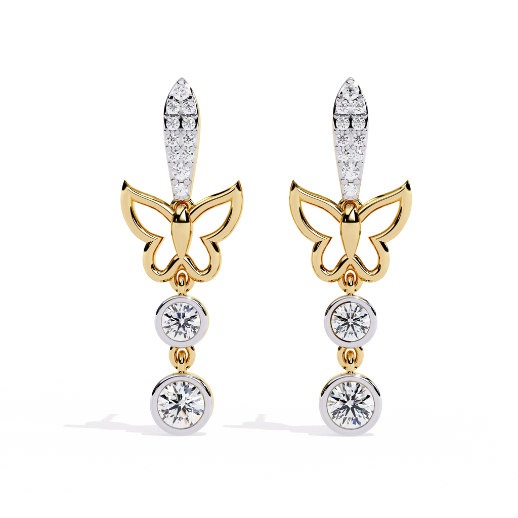 Butterfly Diamond Earrings – Lab Grown Round Brilliant Cut Studded Drop Earrings - Lustraa’s Diamond Earrings