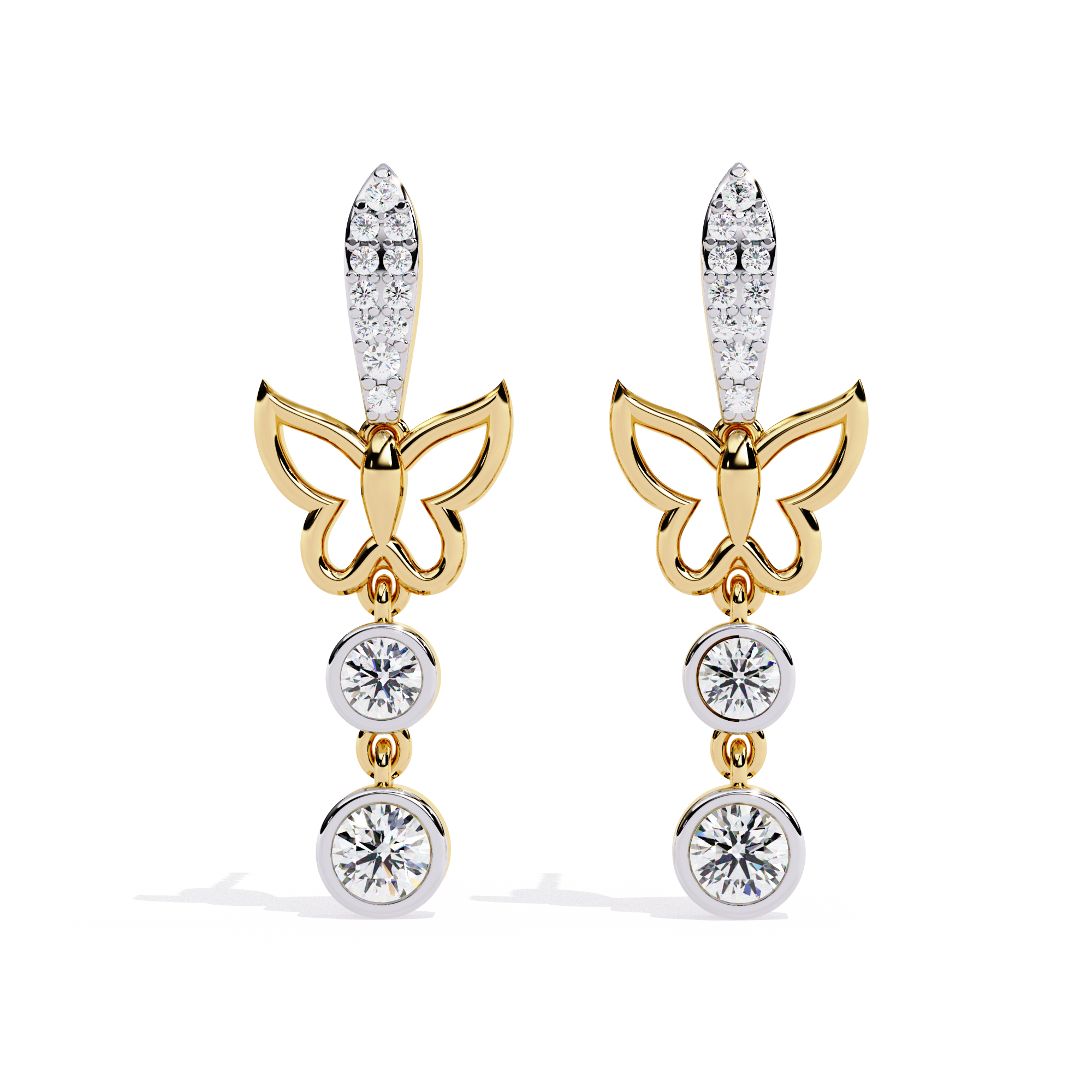 Butterfly Diamond Earrings – Lab Grown Round Brilliant Cut Studded Drop Earrings - Lustraa’s Diamond Earrings