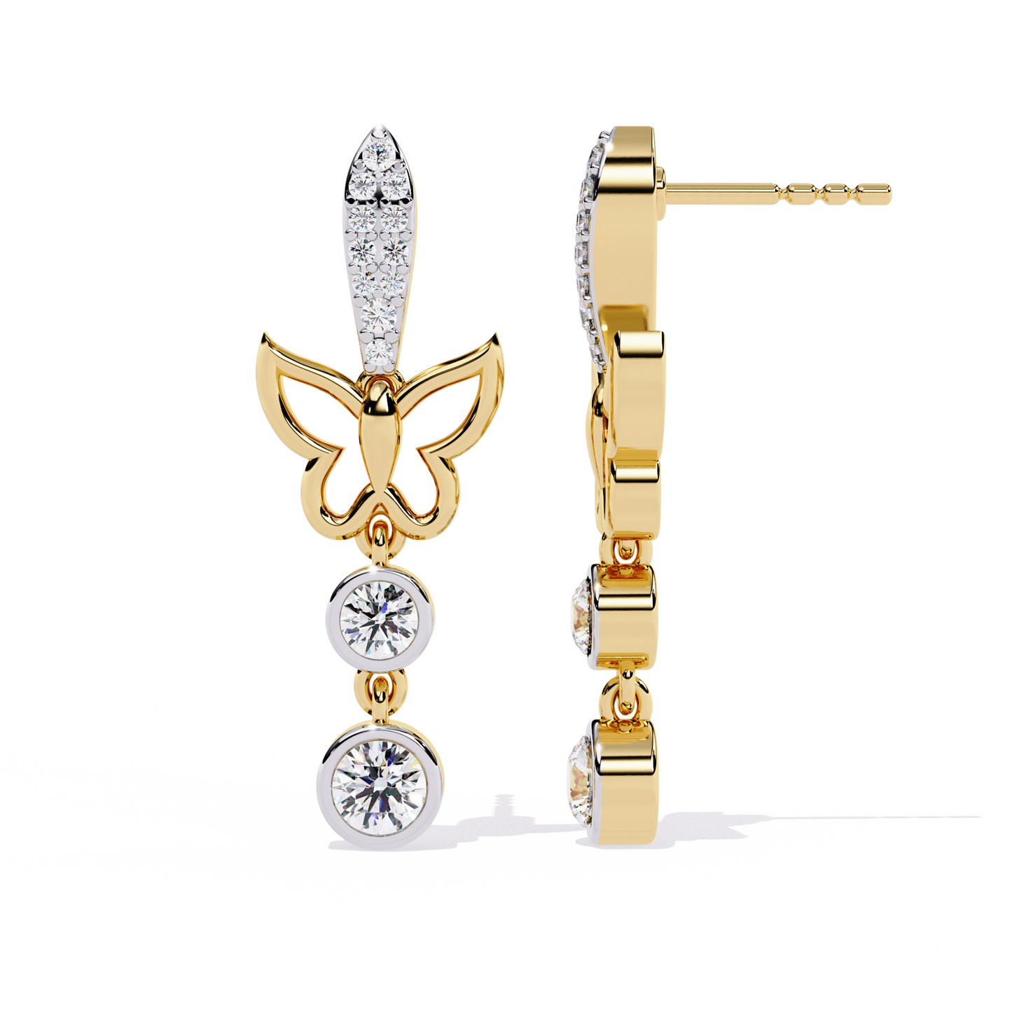 Butterfly Earrings – Round Brilliant Cut – Diamond Studded Drop Earrings- Lustraa’s Diamond Earrings