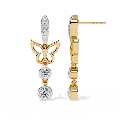 Butterfly Earrings – Round Brilliant Cut – Diamond Studded Drop Earrings- Lustraa’s Diamond Earrings