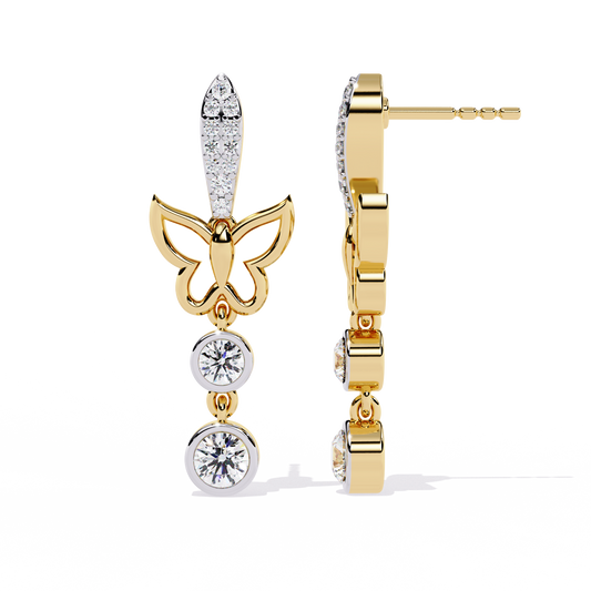 Butterfly Earrings – Round Brilliant Cut – Diamond Studded Drop Earrings- Lustraa’s Diamond Earrings