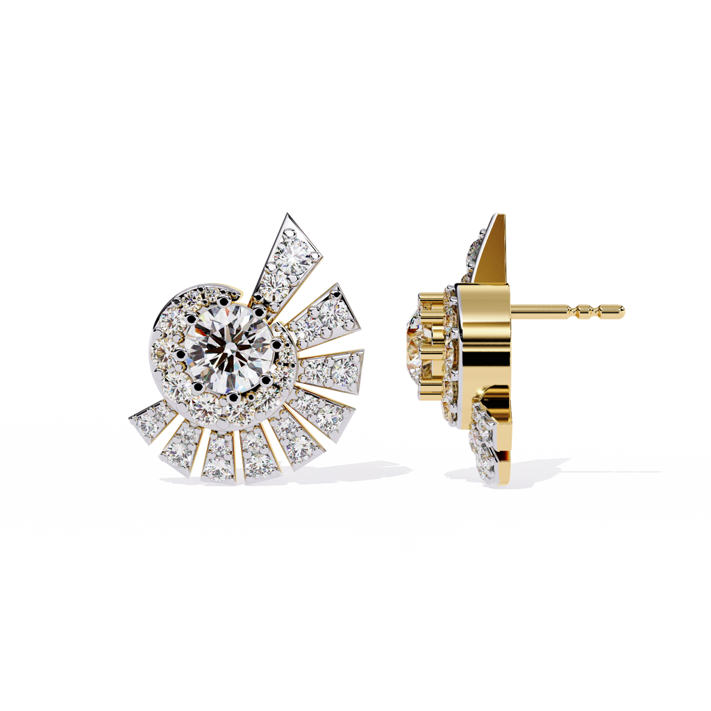 Sunburst Lab Grown Diamond Stud Earrings | Ethical Halo Diamond Earrings | Sustainable Luxury Jewelry | Modern Halo Studs –Lustraa’s Minimalist Earrings