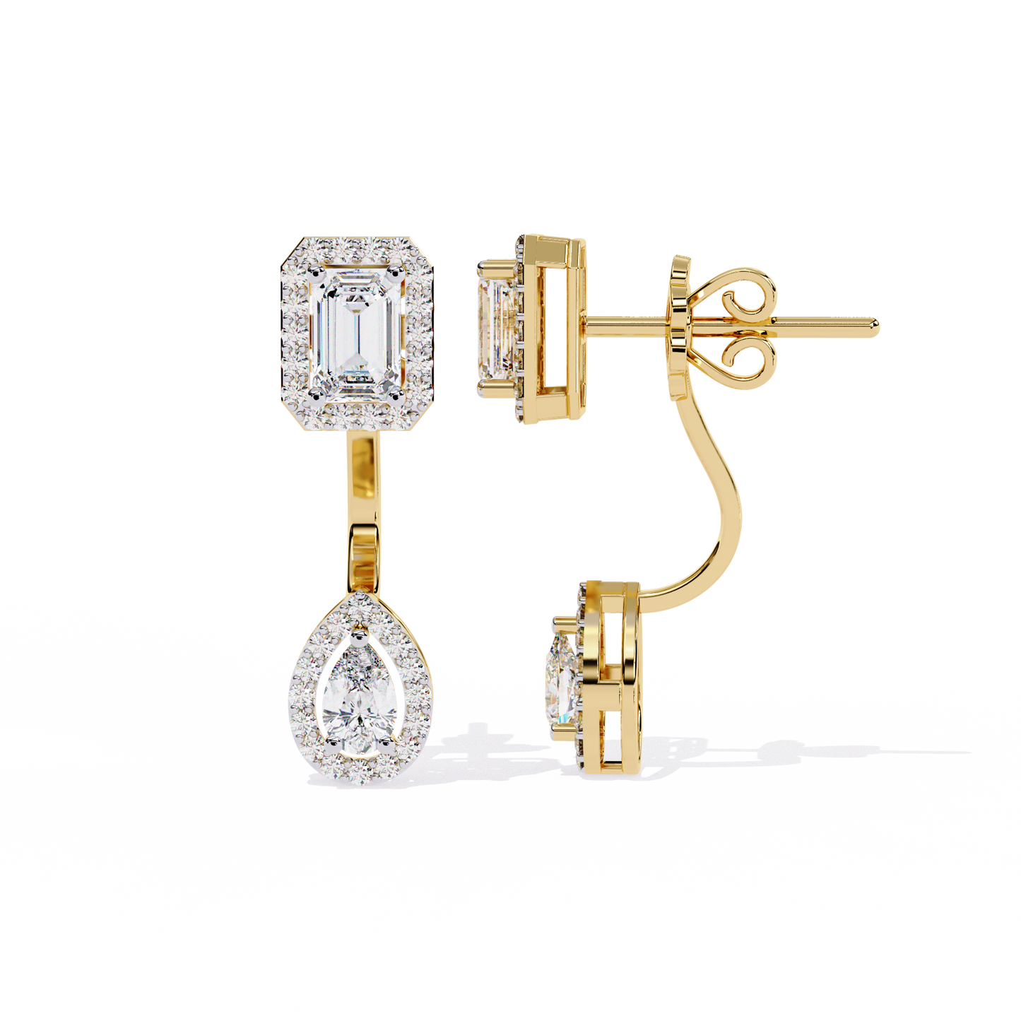 2.12 Carat Emerald & Pear Cut Lab Grown Diamond Drop Earrings | Halo Stud Earrings | Sustainable Luxury Jewelry –Lustraa’s Diamond Earrings