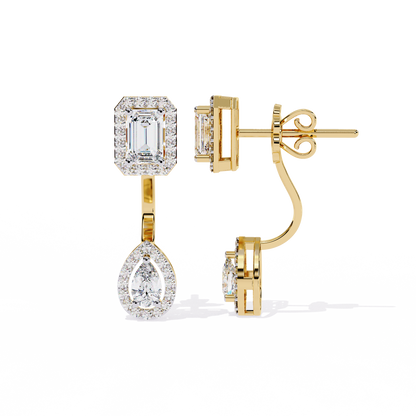 2.12 Carat Emerald & Pear Cut Lab Grown Diamond Drop Earrings | Halo Stud Earrings | Sustainable Luxury Jewelry –Lustraa’s Diamond Earrings